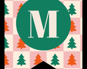 Printable Vintage Banner Garland Merry Christmas with Red and Green Trees