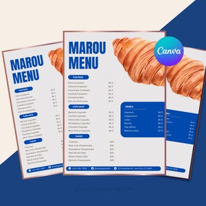 Modèle de toile de menu de boulangerie de café - menu de café modifiable, menu de pâtisserie imprimable, téléchargement numérique moderne pour les petites entreprises