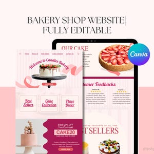 Bakery Website Template Canva | Editable Bakery Shop Website Design | Cake Business Digital Download | Small Business Website Template