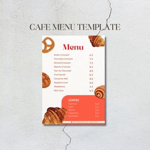 Modelo de menu de padaria, design moderno de menu de padaria de café, menu para confeitaria, modelo de menu digital editável para download instantâneo