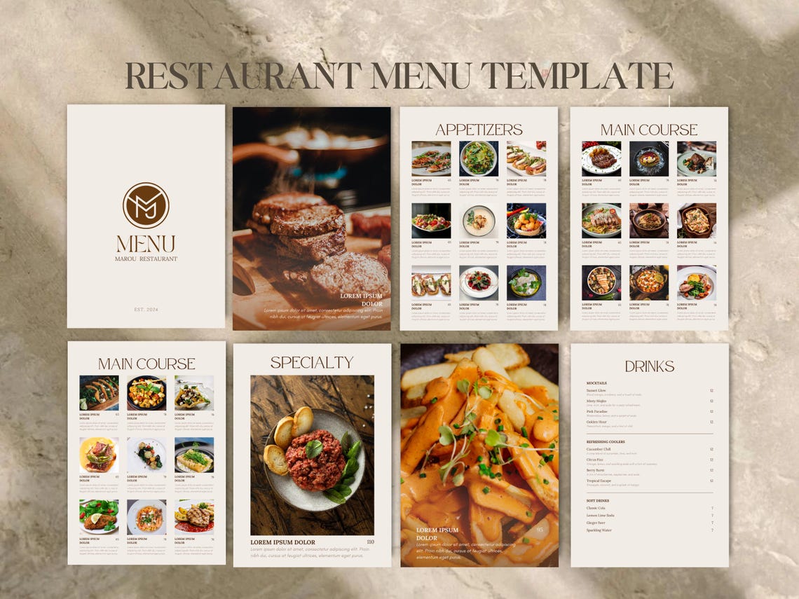 Editable Restaurant Menu Template: Modern 8-page A4 Design (digital ...