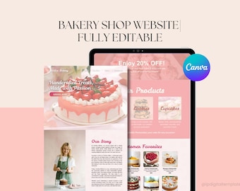 Bäckerei Website Template: Bearbeitbares Cake Shop Design (Canva, digitaler Download)