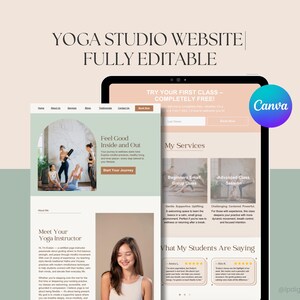 Modern Yoga Instructor Website Canva Template | Yoga Instructor Editable Website | Coaching Services | Wellness Website Template