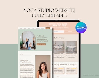 Plantilla de sitio web para instructores de yoga: Estudio de bienestar editable en Canva