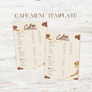 Cafe menu template  | Beverage Drink Menu for Business | Drink Food Dessert Menu | Standard Menu Style For Business Store