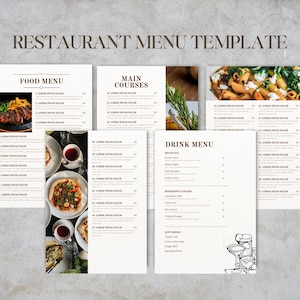 Menú de comida de restaurante moderno, menú de cena elegante para restaurantes, menú de bebidas, plantilla de menú de restaurante moderno editable