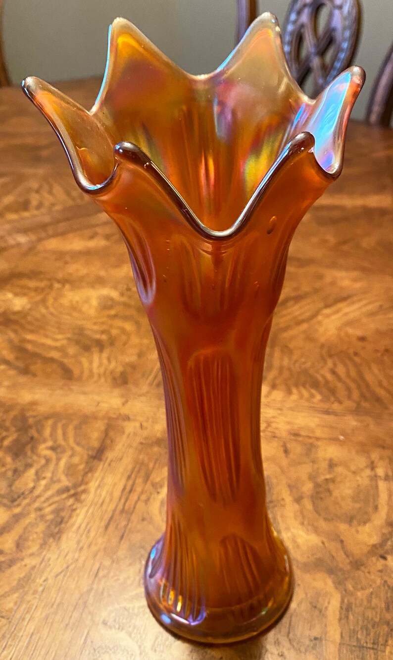 Fenton Diamond and Ribbed Carnival Glass Funeral Vase 10 Etsy