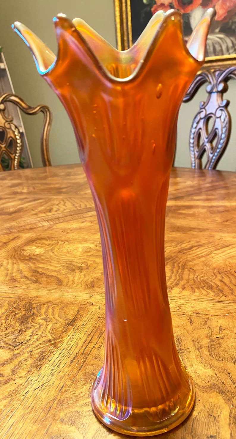 Fenton Diamond and Ribbed Carnival Glass Funeral Vase 10 Etsy