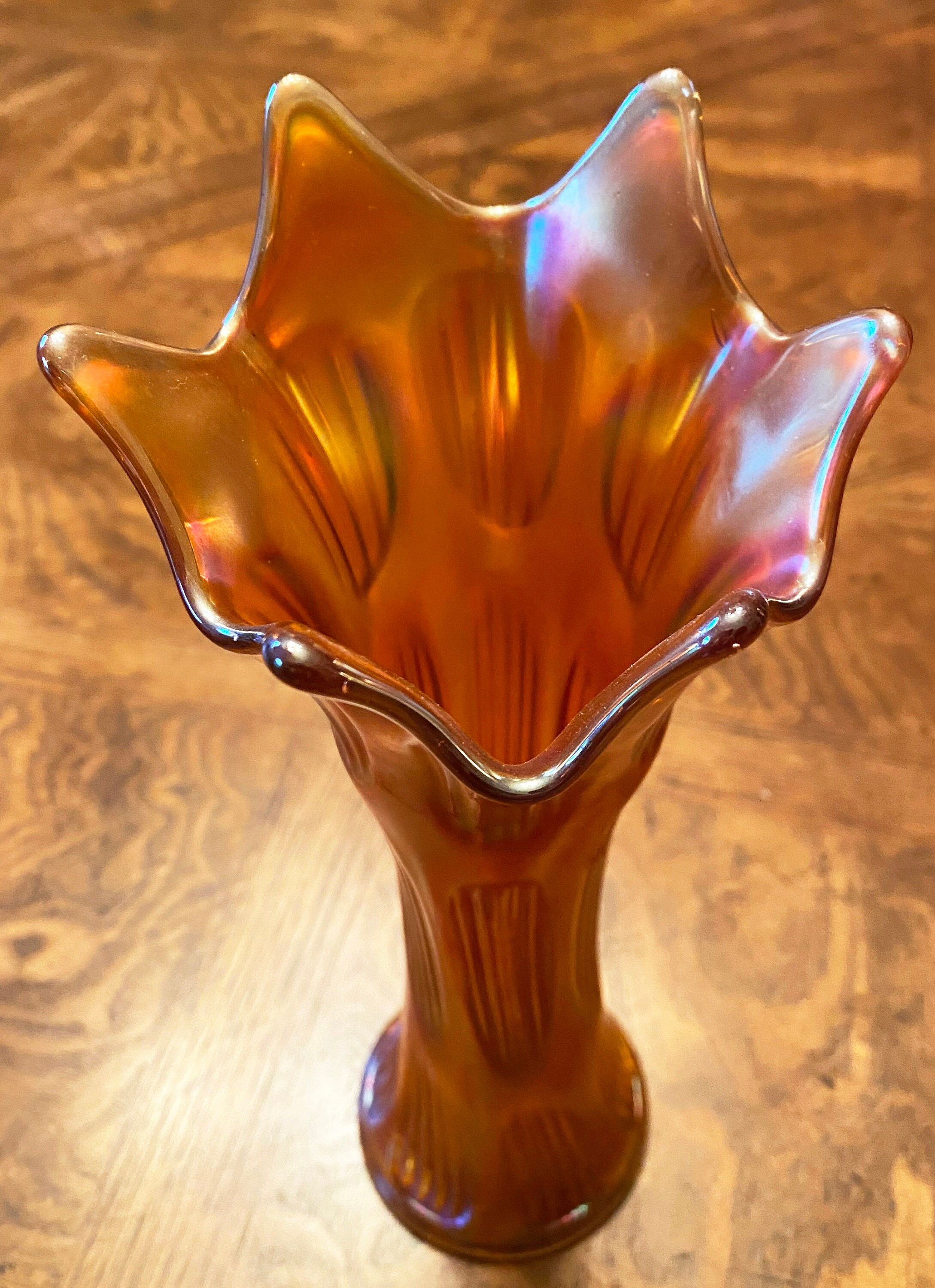 Fenton Diamond and Ribbed Carnival Glass Funeral Vase 10 Etsy