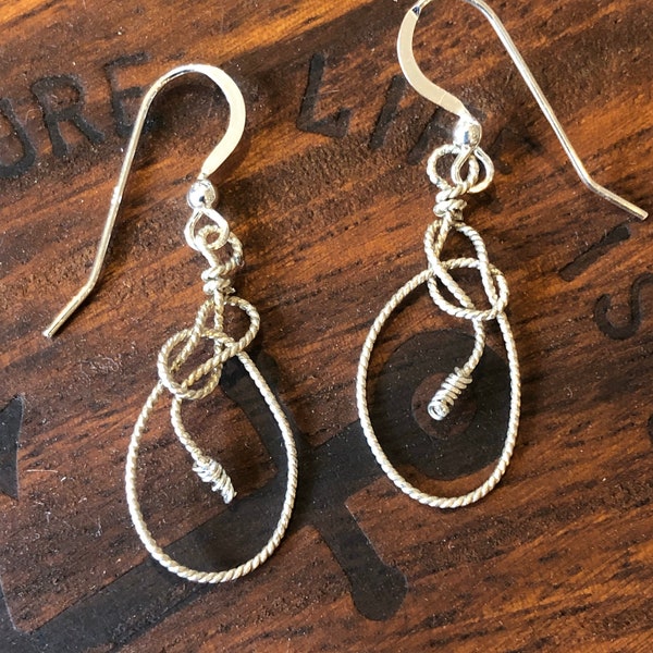 Wire Wrapped Bowline Knot Sterling Silver Dangle Earring Nautical Sailing
