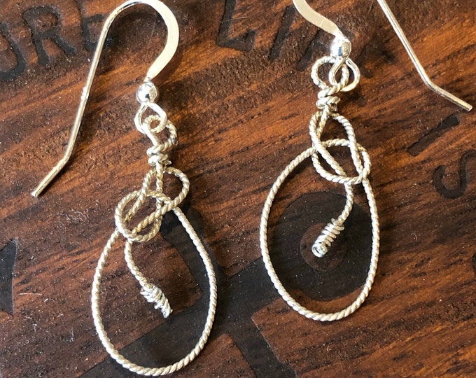 Wire Wrapped Bowline Knot Sterling Silver Dangle Earring Nautical Sailing