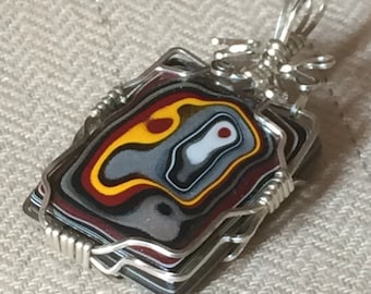 Fordite Detroit Agate Sterling Silver Wire Wrapped PENDANT ONLY Motor Agate Ford FREE shipping