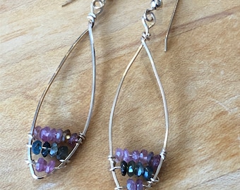 Floating Watermelon Tourmaline Beaded Earrings in 14K Gold Filled Wire Frame