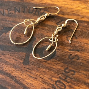 Bowline Knot 14K Gold Filled Wire Wrapped Dangle Earring Nautical Sailing image 1