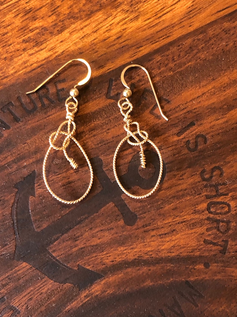 Bowline Knot 14K Gold Filled Wire Wrapped Dangle Earring Nautical Sailing image 2