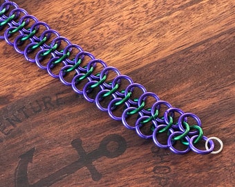 Chain Maille Bracelet with Purple and Copper Aluminum Rings