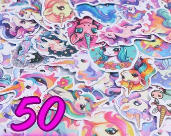¡50 pegatinas de unicornio lindas en colores brillantes para diarios, regalos de fiesta, paredes y manualidades!