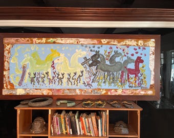 Purvis Young at the cross, mid century modern, extra large, Purvis framed and an extra brown frame, COA, free delivery most locations