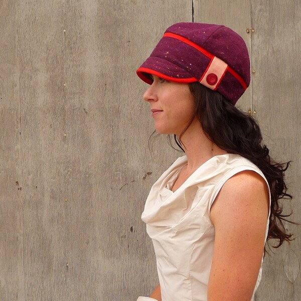 an Upcycled luscious plum Kinn Jones hat - S,M or L.....(MADE TO ORDER)