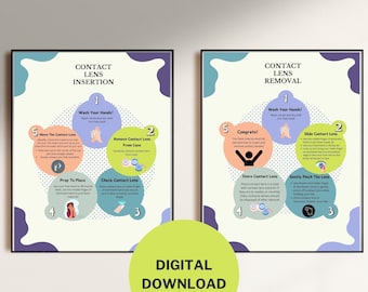 Póster sobre el cuidado de lentes de contacto / Material educativo imprimible para pacientes sobre el cuidado de la vista / Decoración de pared para consultorios de optometría / Guía de seguridad para lentes de contacto / Descarga digital