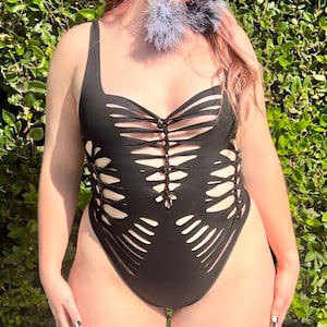 Blackout Bliss Slit Weave Bodysuit, Handmade Rave Outfit, Festival Outfit, EDM Dance Wear