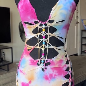 MTO Cosmic Starburst Slit Weave Romper, Handmade Rave Outfit, Festival Outfit, EDM Dance Wear