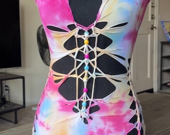 Kombinezon MTO Cosmic Starburst Slit Weave, ręcznie robiony strój na imprezę, strój festiwalowy, strój do tańca EDM