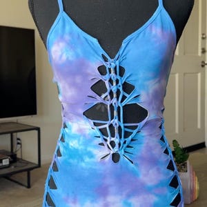 MTO Starlight Serenity Slit Weave Romper, Handmade Rave Outfit, Festival Outfit, EDM Dance Wear