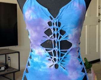 Kombinezon MTO Starlight Serenity Slit Weave, ręcznie robiony strój na imprezę, strój festiwalowy, strój do tańca EDM