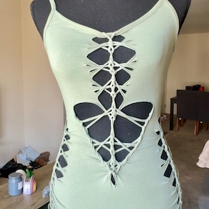 Forest Fantasy Slit Weave Romper, Handmade Rave Outfit, Festival Outfit, EDM Dance Wear