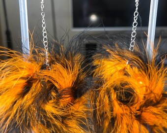 Halloween Fluff Earrings, Fluffy Feather Earrings, Rave Accessories, Festival Accessories, Costume Jewelry, EDM Wear, Colorful, Holiday