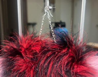 Marabou Fluff Earrings, Rave Accessories, Fluffy Feather Earrings, Festival Accessories, Pom Pom, Vibrant Statement Jewelry, Colorful