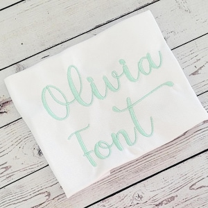 Olivia Font Embroidery Design, Script, Stitch Satin Filled, Cursive Alphabet (Digital Download)