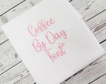 Inheems BX-lettertype Coffee By Day: machineborduurontwerp (digitale download)