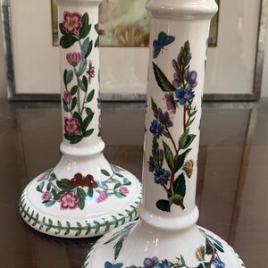 "Paar von zwei Vintage Portmeirion Botanic Garden Kerzenständer-Kerzenhalter mit Blattrand 9 ""