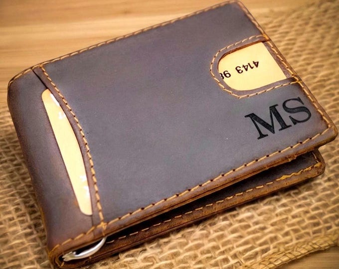 Personalized Money Clip Wallet Anniversary Gift for Him Leather Bifold Moneyclip Wallet For Boyfriend Gift For Groomsmen Custom Gift Mens