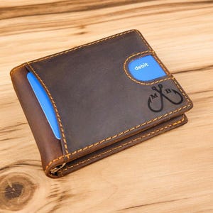 Billetera con clip para billetes personalizada, billetera de cuero para hombre con clip para billetes, regalo de aniversario, billetera delgada plegable para novio, regalo de aniversario para esposo