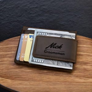 Personalized Leather Card Holder Magnetic Premium Leather Money Clip Wallet Groomsmen Gift Anniversary Gift for Boyfriend Top Grain Leather