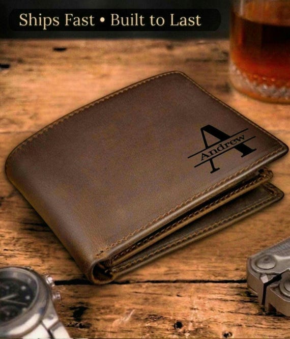 Engraved Premium Leather Wallet - Personalized Bifold RFID Wallet - Best Selling Gift For Men - Ships Fast