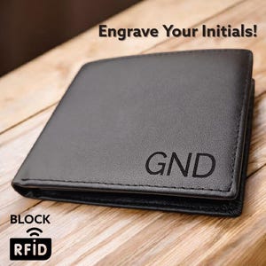 Cartera de cuero para hombre, billetera plegable personalizada grabada con iniciales, regalo de aniversario para esposo, regalo de cumpleaños para papá, regalo personalizado para él