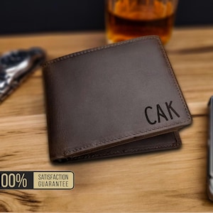 Cartera de cuero personalizada para hombre, billetera plegable con iniciales grabadas, regalo para él, billetera delgada RFID plegable, regalo para el Día del Padre, cumpleaños, esposo, hijo.