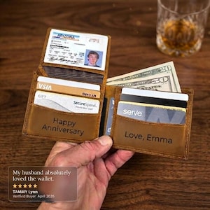 Engraved Premium Leather Wallet - Personalized Bifold RFID Wallet - Best Selling Gift For Men - Ships Fast image 2