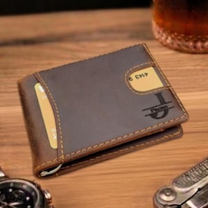 Personalized Money Clip Wallet Anniversary Gift for Him Leather Bifold Moneyclip Wallet For Boyfriend Gift For Groomsmen Custom Gift Mens
