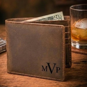 Personalized Leather Wallet for Him Premium Engraved Custom Bifold with Name Date Logo Anniversary Birthday Groomsmen Gift for Husband Dad
