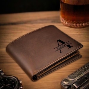 Engraved Premium Leather Wallet - Personalized Bifold RFID Wallet - Best Selling Gift For Men - Ships Fast