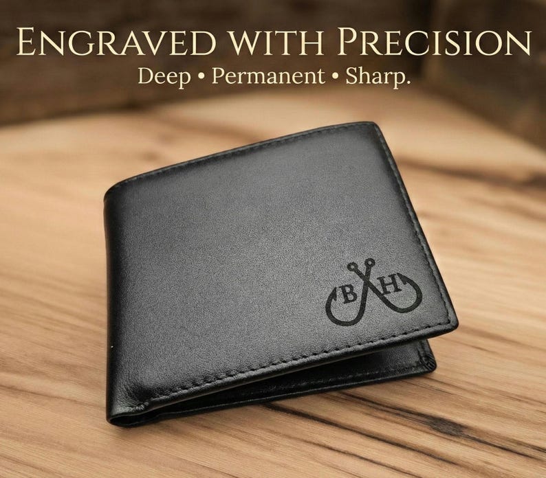 Engraved Premium Leather Wallet - Personalized Bifold RFID Wallet - Best Selling Gift For Men - Ships Fast image 4