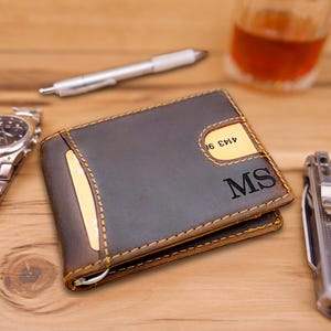 Personalized Money Clip Wallet Anniversary Gift for Him Leather Bifold Moneyclip Wallet For Boyfriend Gift For Groomsmen Custom Gift Mens
