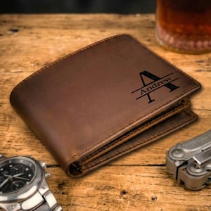 Engraved Premium Leather Wallet - Personalized Bifold RFID Wallet - Best Selling Gift For Men - Ships Fast