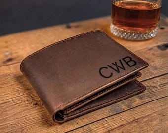 Personalized Leather Wallet for Him Premium Engraved Custom Bifold with Name Date Logo Anniversary Birthday Groomsmen Gift for Husband Dad