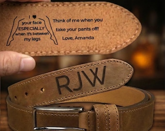 Premium Personalized Leather Belt – Custom Hidden Message Inside Engraving – Funny Anniversary Gift for Men Husband Boyfriend